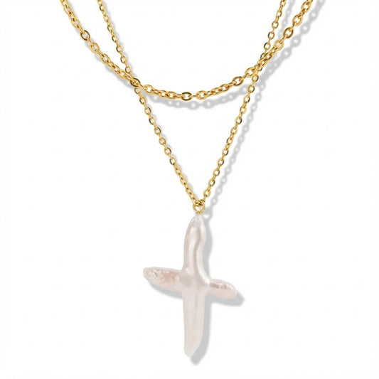 HEAVENLY PEARL CROSS NECKLACE