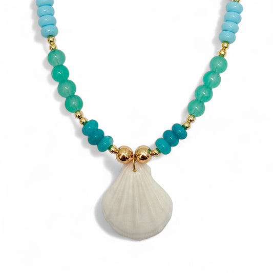 AQUA BEADED SHELL NECKLACE
