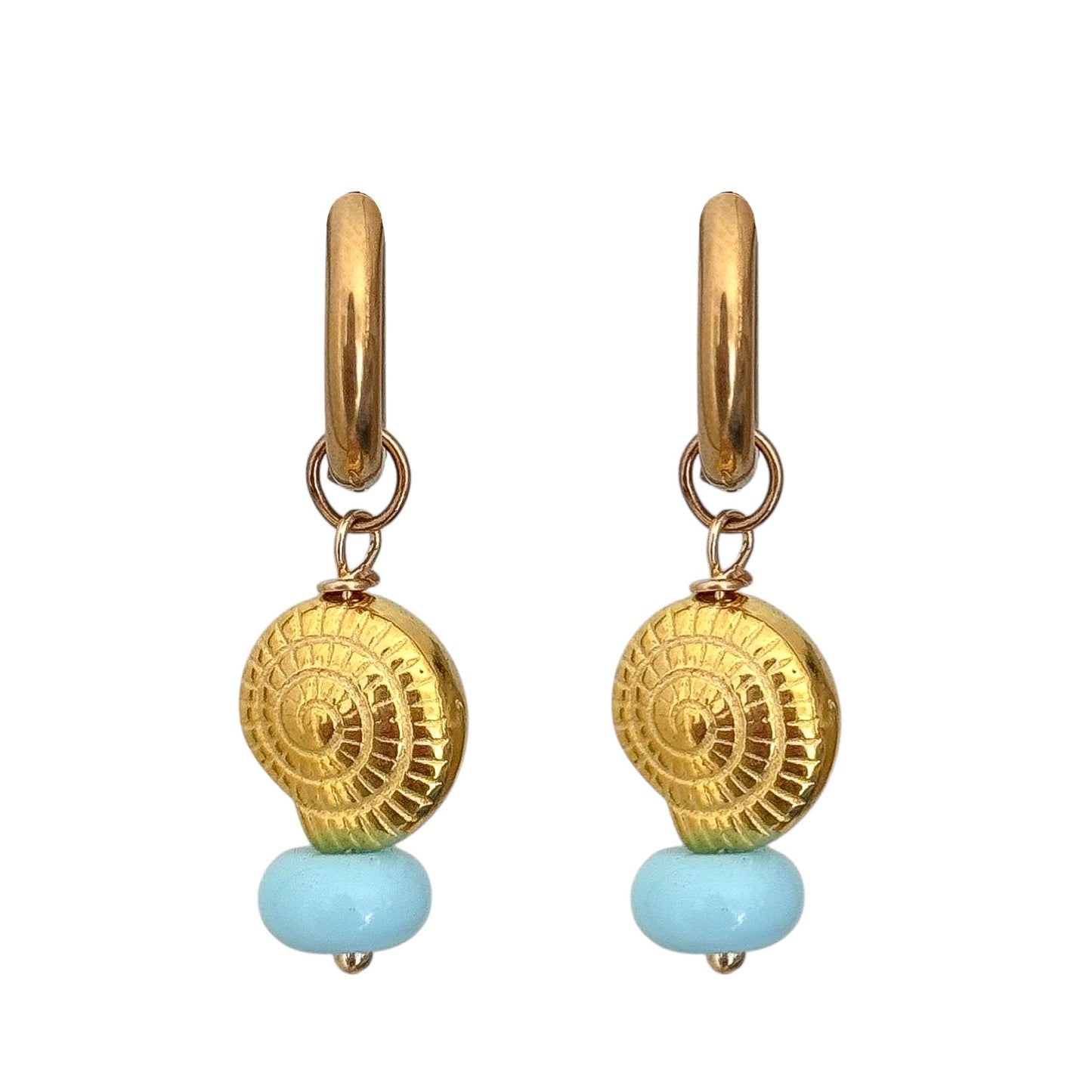AQUA SHELL HOOP EARRINGS