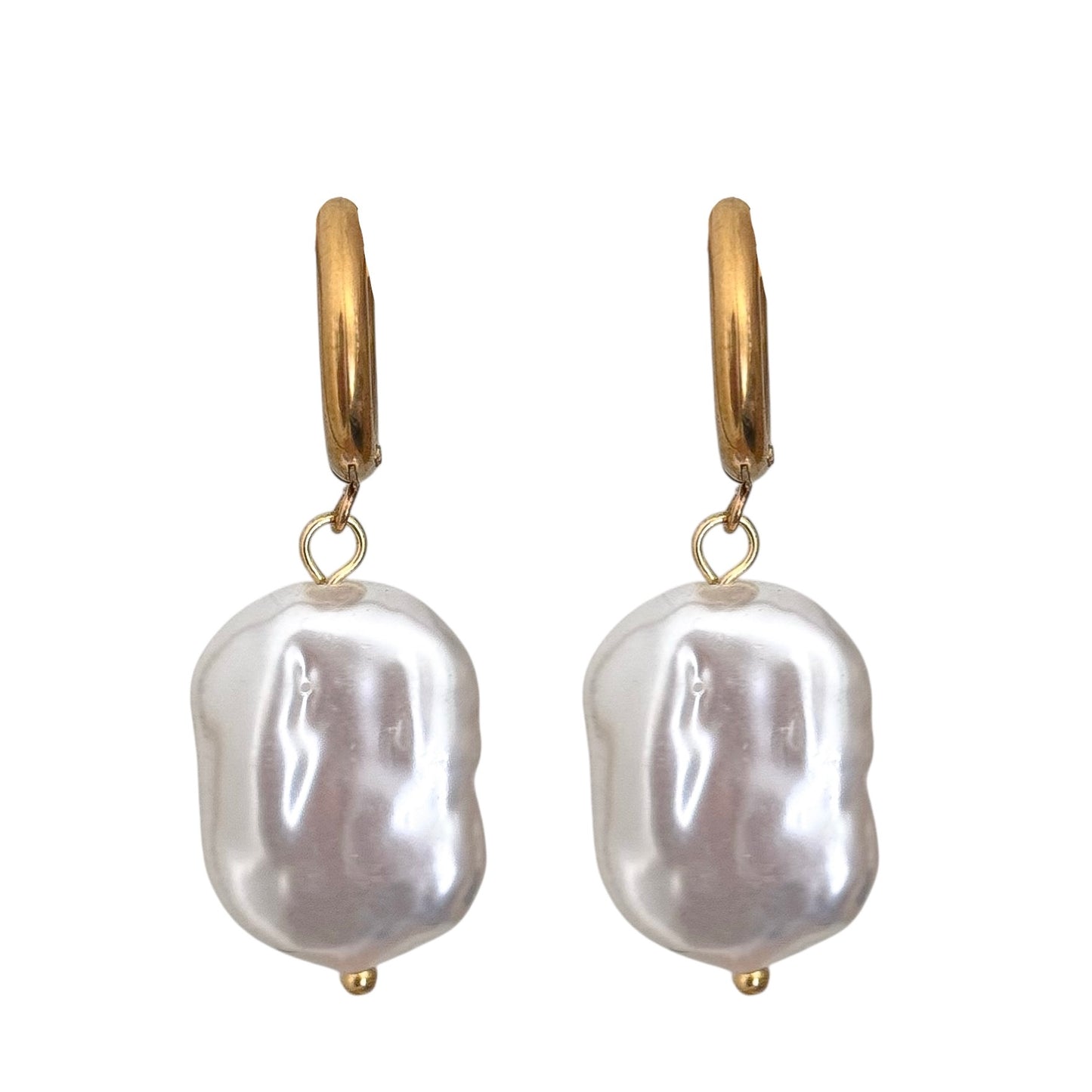 RECTANGLE PEARL HOOP EARRINGS