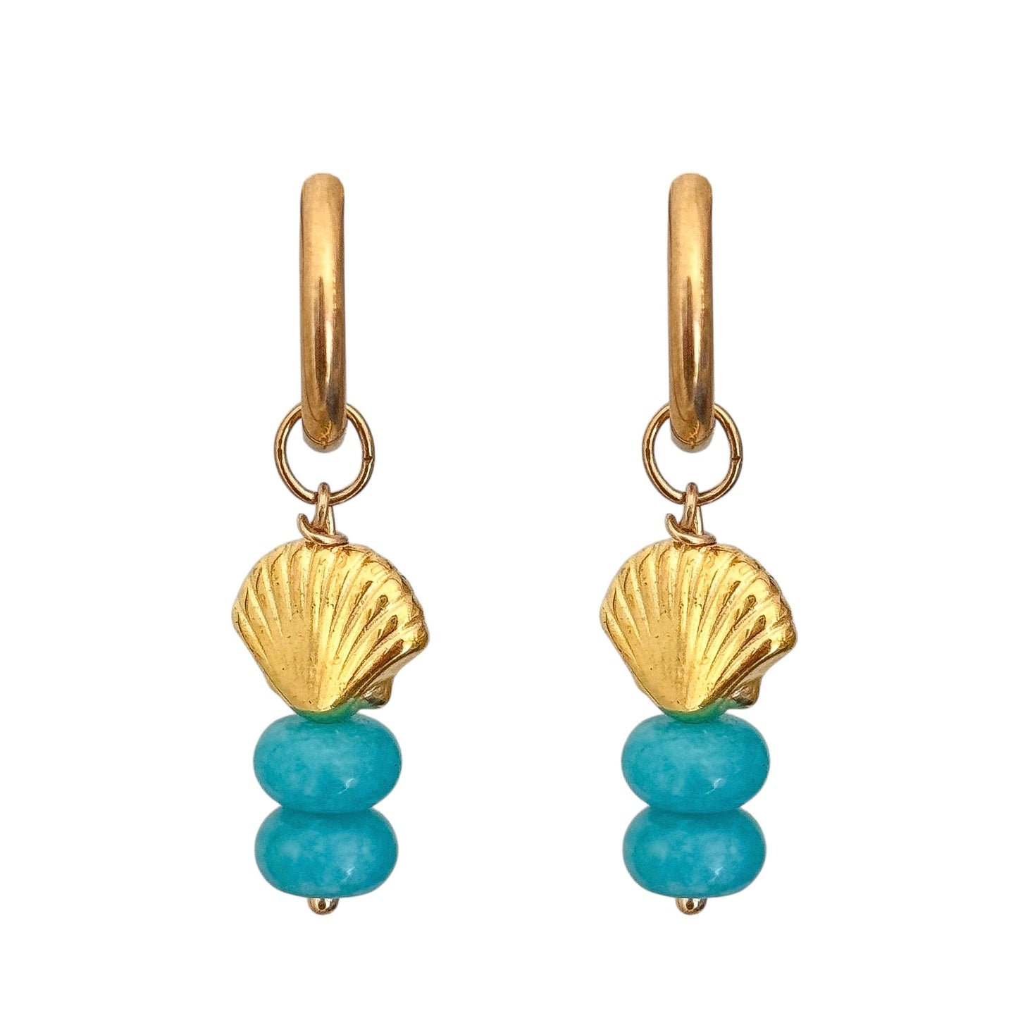 TEAL SHELL HOOP EARRINGS