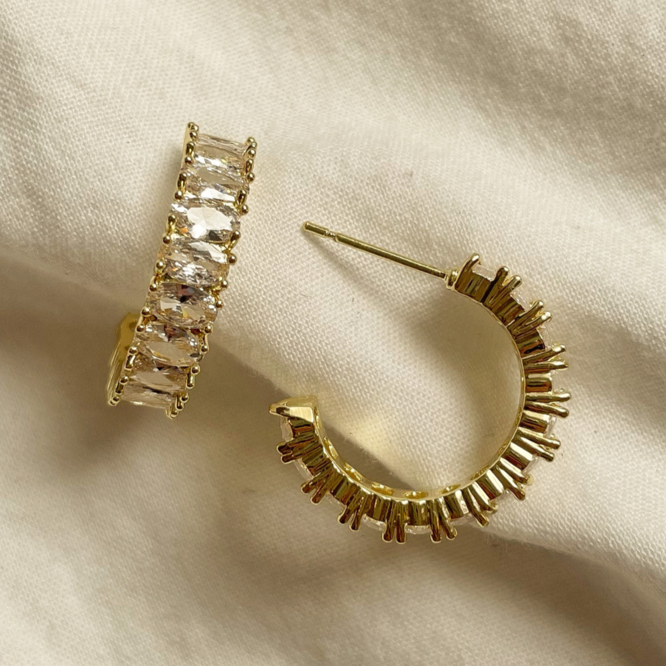 GOLD OVAL CRYSTAL HOOPS