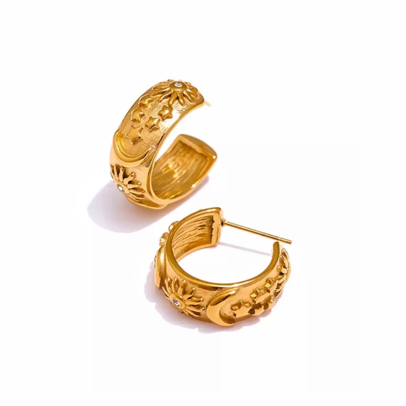 GOLD MOON SUN + STARS HOOPS