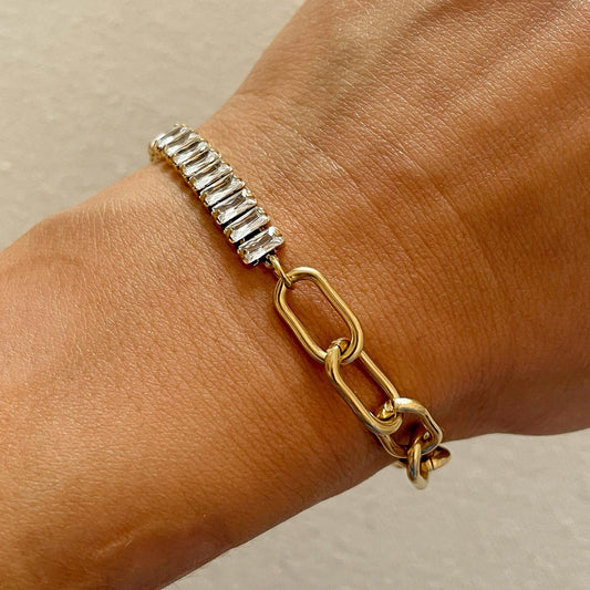 Gold CZ Paper Clip Bracelet