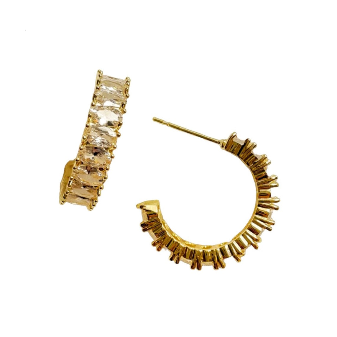 GOLD OVAL CRYSTAL HOOPS