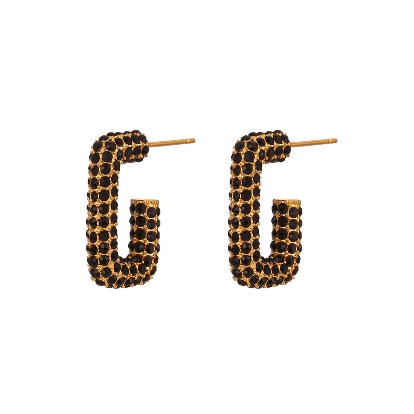 BLACK CRYSTAL RECTANGLE HOOPS