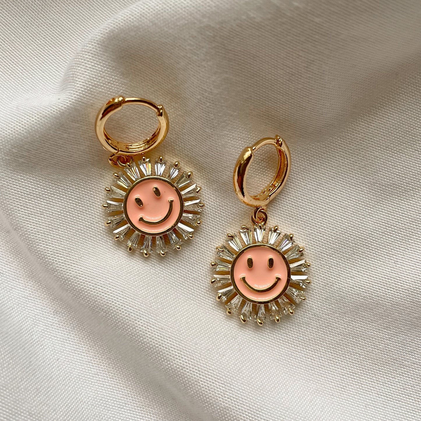 PINK SMILEY FACE HOOPS