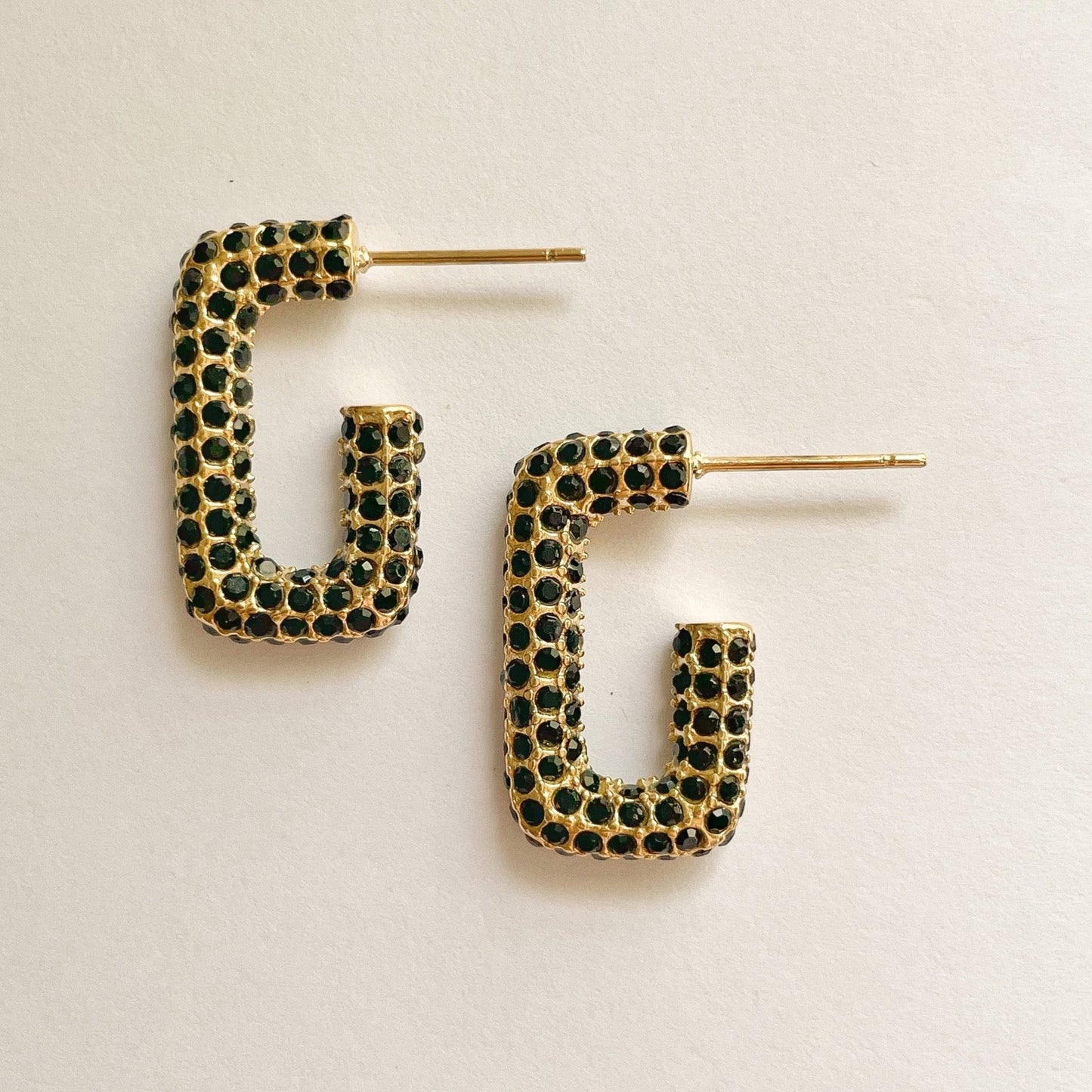 BLACK CRYSTAL RECTANGLE HOOPS