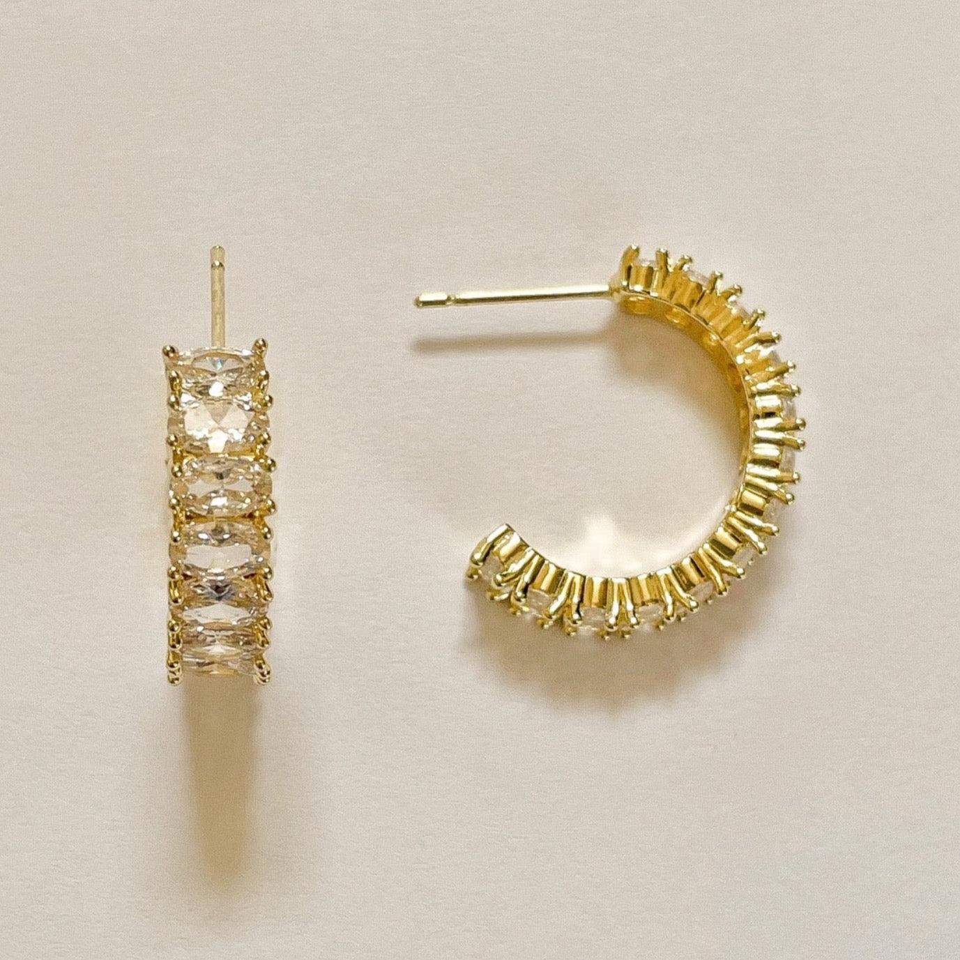 GOLD OVAL CRYSTAL HOOPS