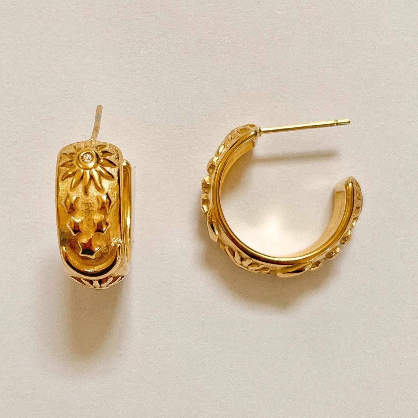 GOLD MOON SUN + STARS HOOPS