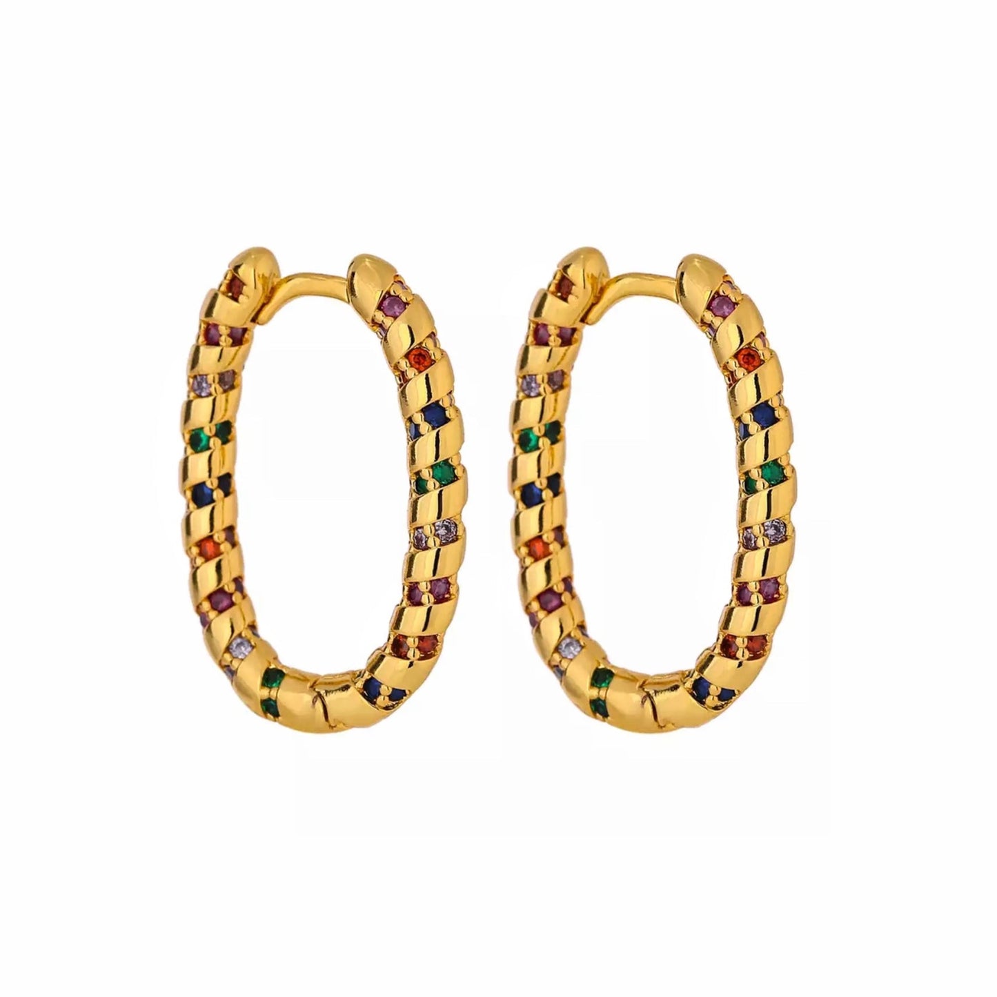 GOLD RAINBOW CRYSTAL HOOPS