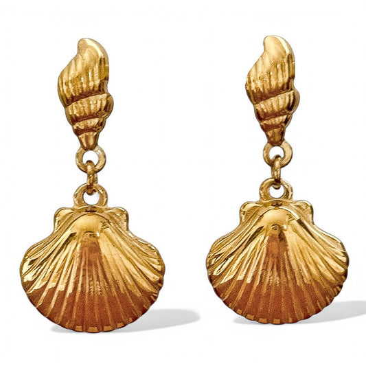 DOUBLE SHELL DANGLE EARRINGS