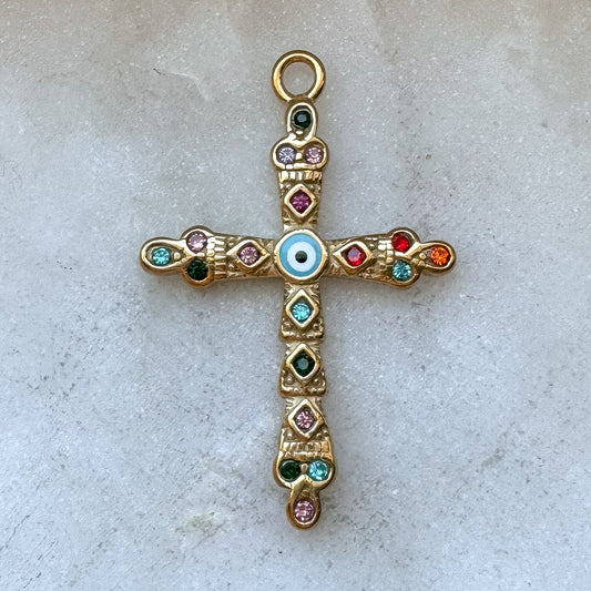 EVIL EYE CROSS CHARM