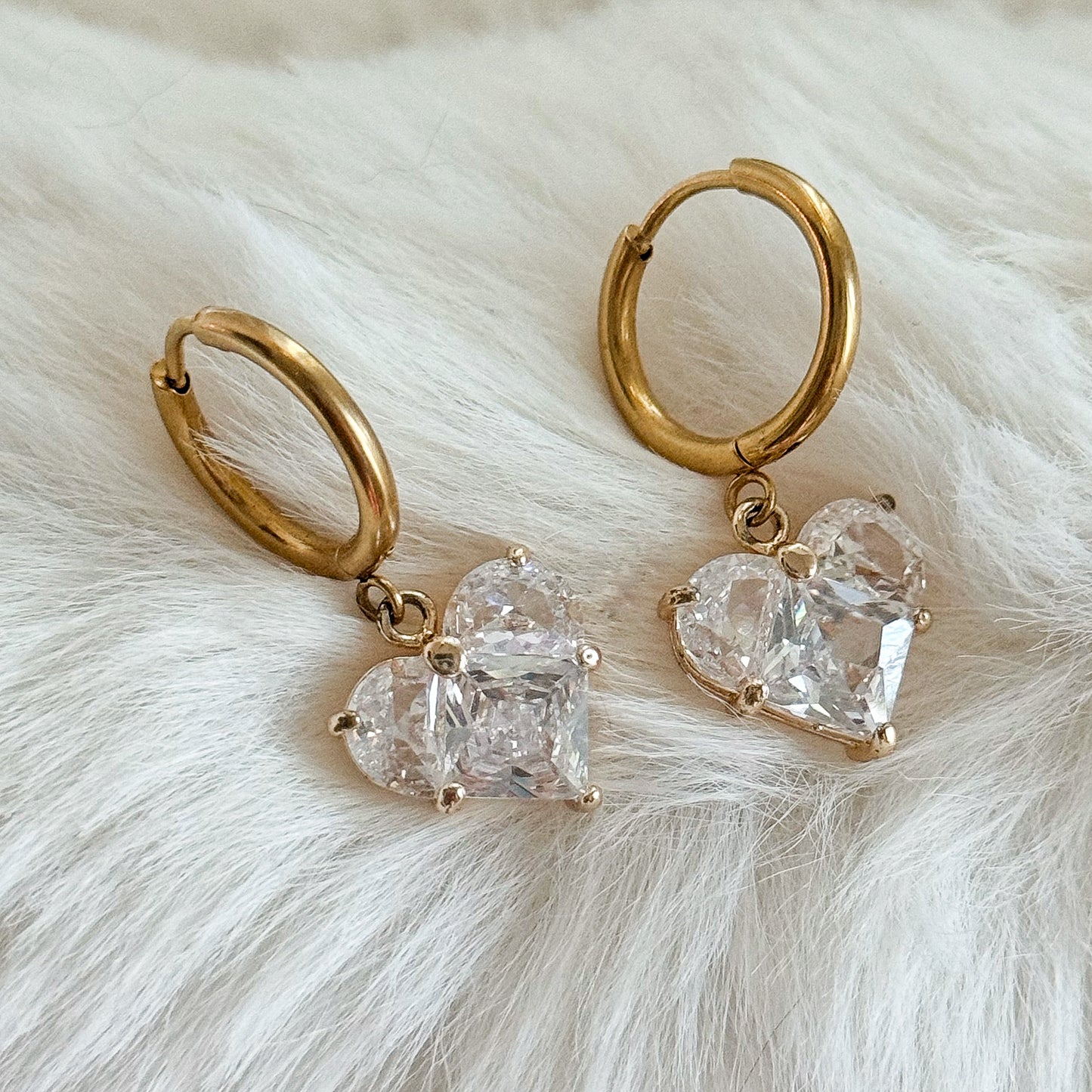 GOLD CZ HEART HOOPS