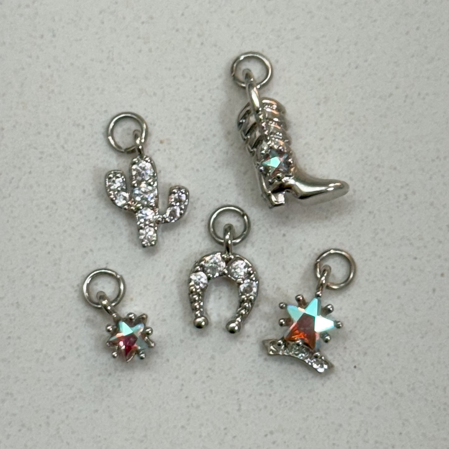 SILVER COWGIRL CHARM SET