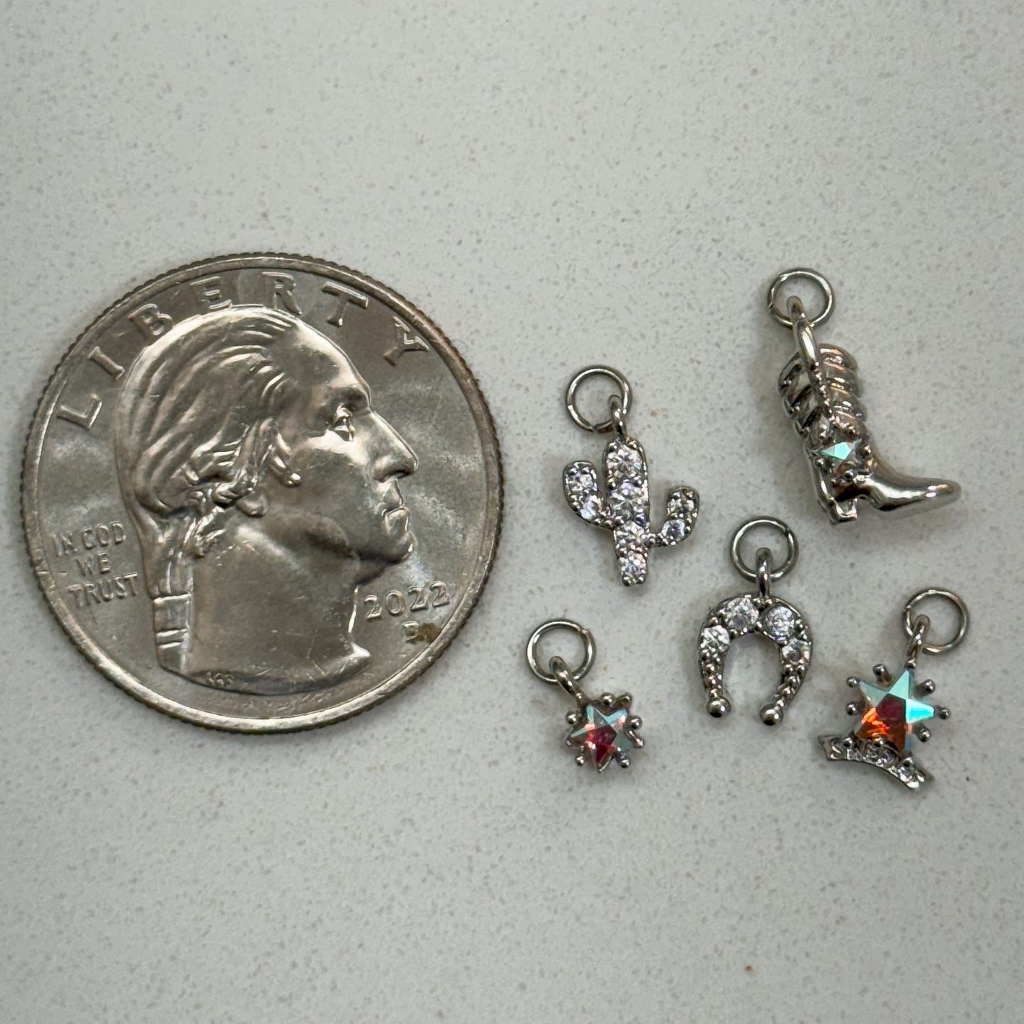 SILVER COWGIRL CHARM SET