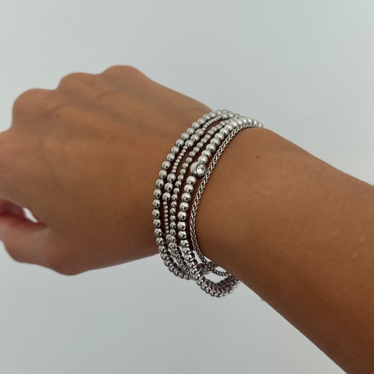 SILVER BEADED BRACELET SET
