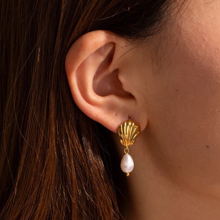 SHELL + PEARL EARRINGS