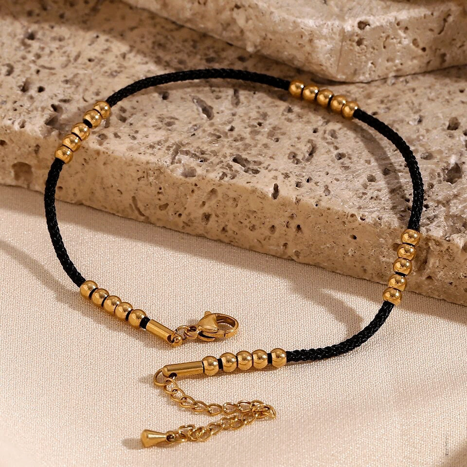 BLACK ROPE BEADED ANKLET