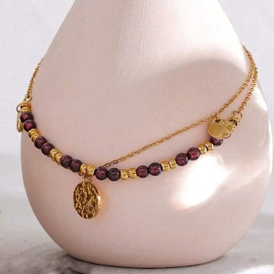 DOUBLE BEADED COIN ANKLET