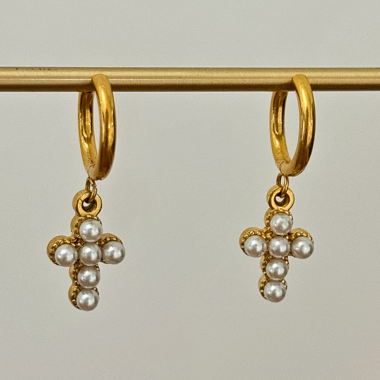 PEARL CROSS EARRINGS