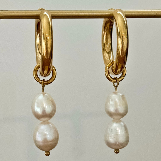 DOUBLE PEARL HOOP EARRINGS