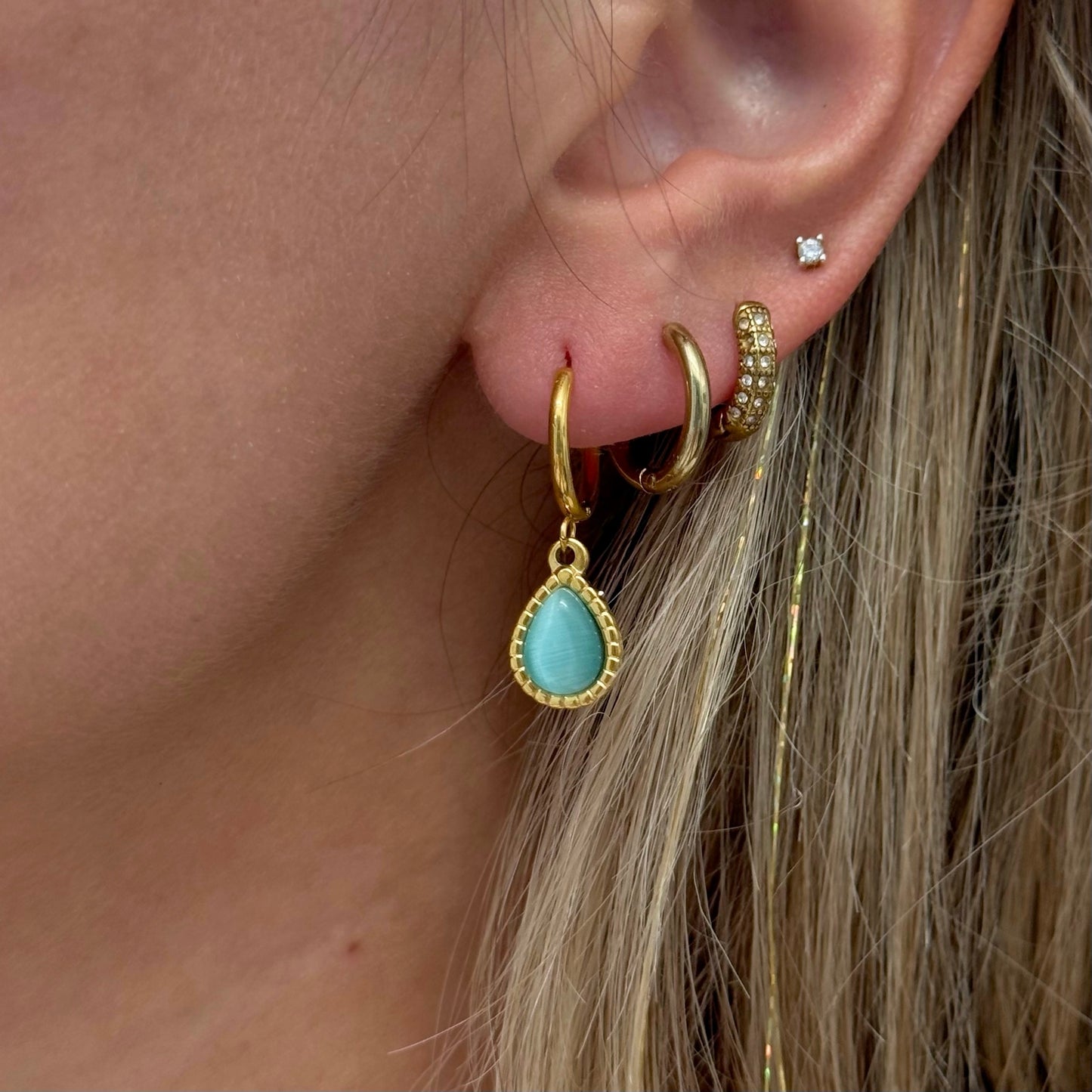 TEAR DROP GEM HOOP EARRINGS