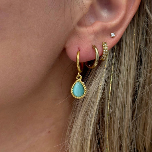 TEAR DROP GEM HOOP EARRINGS