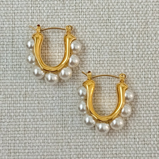 PEARL STUDDED HOOP EARRINGS