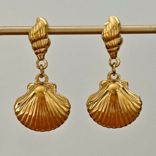 DOUBLE SHELL DANGLE EARRINGS