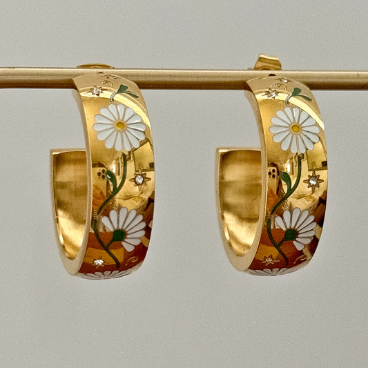 FLOWER PAINTED HOOP EARRINGS