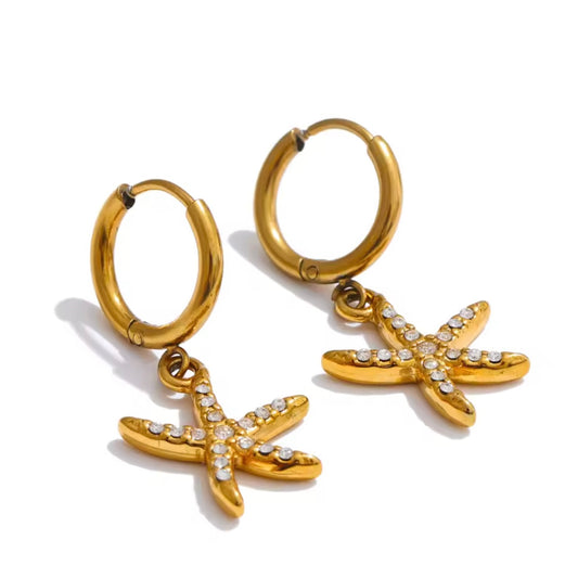 CRYSTAL STARFISH HOOP EARRINGS