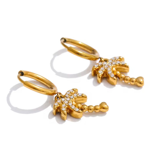 CRYSTAL PALM TREE HOOP EARRINGS