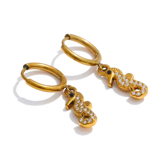 CRYSTAL SEAHORSE HOOP EARRINGS