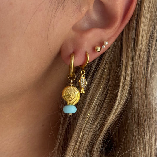 AQUA SHELL HOOP EARRINGS