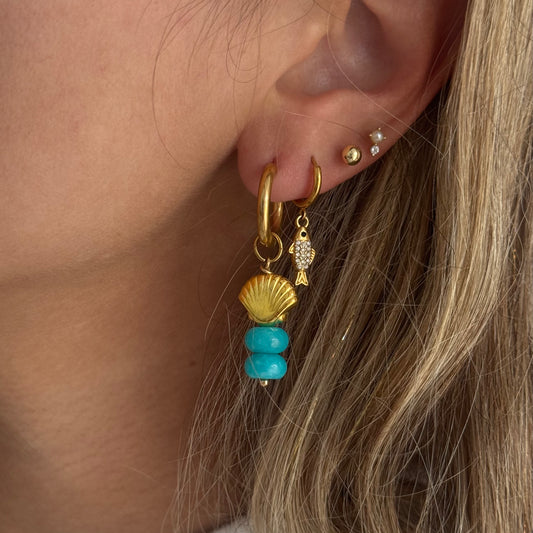 TEAL SHELL HOOP EARRINGS