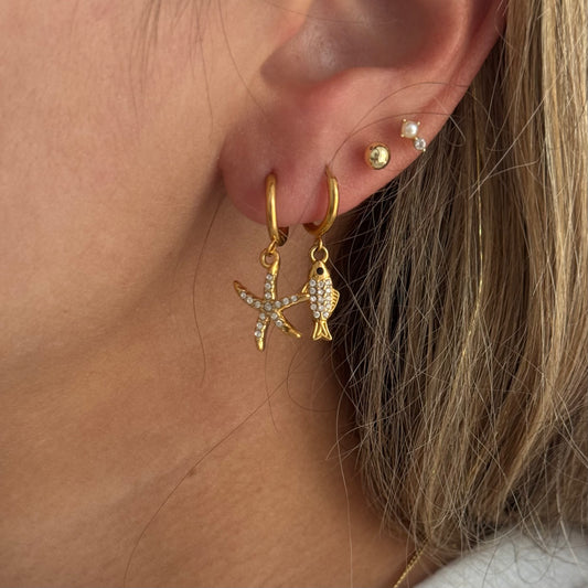 CRYSTAL FISH HOOP EARRINGS
