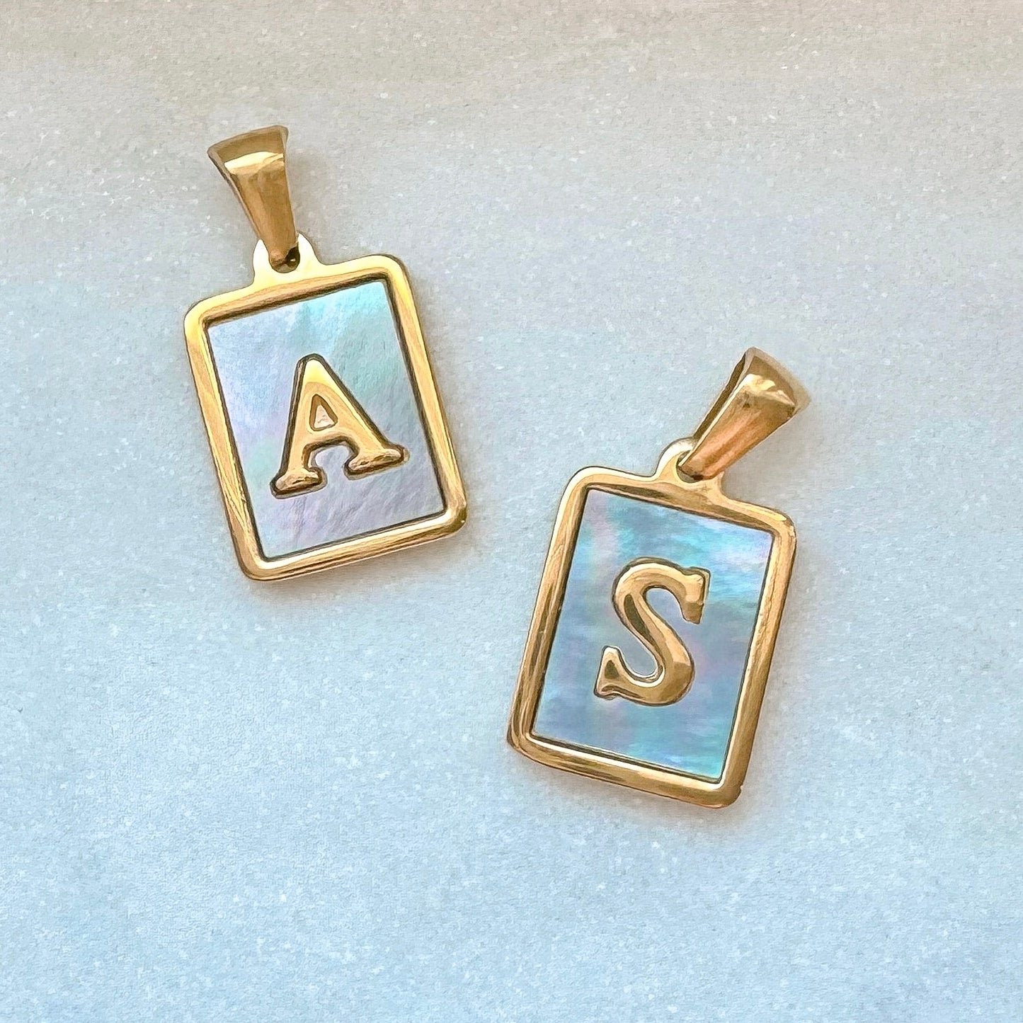 BLUE PEARL INITIAL CHARM