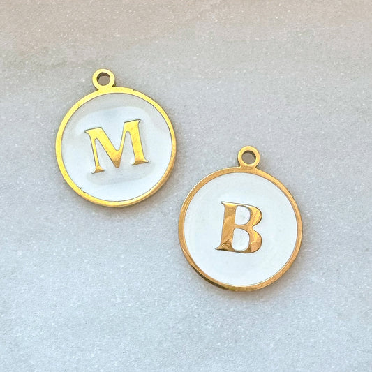 WHITE CIRCLE INITIAL CHARM