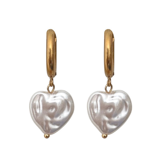 HEART PEARL HOOP EARRINGS