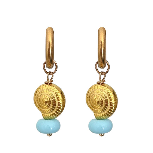 AQUA SHELL HOOP EARRINGS