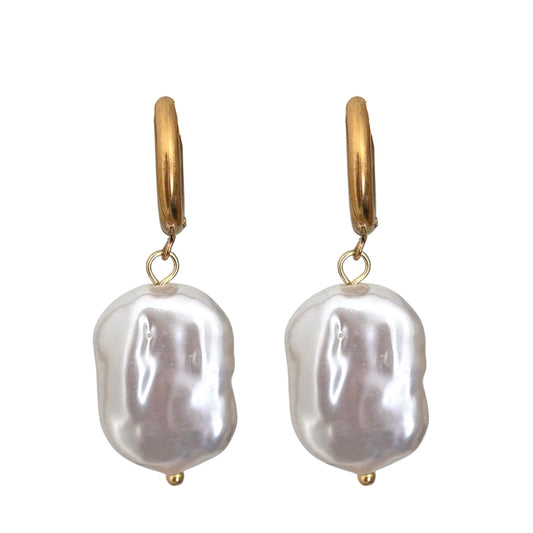 RECTANGLE PEARL HOOP EARRINGS