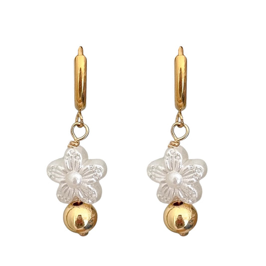 PEARL FLOWER HOOP EARRINGS