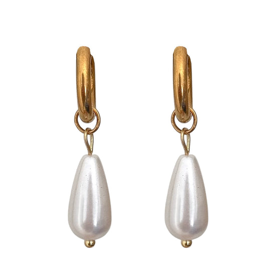 PEARL DROP HOOP EARRINGS