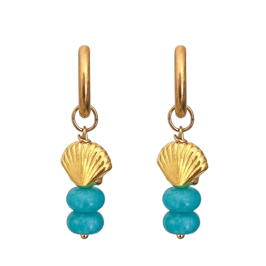 TEAL SHELL HOOP EARRINGS