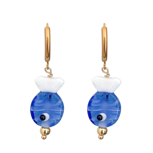 BLUE FISH HOOP EARRINGS