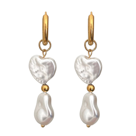 PEARL HEART HOOP EARRINGS