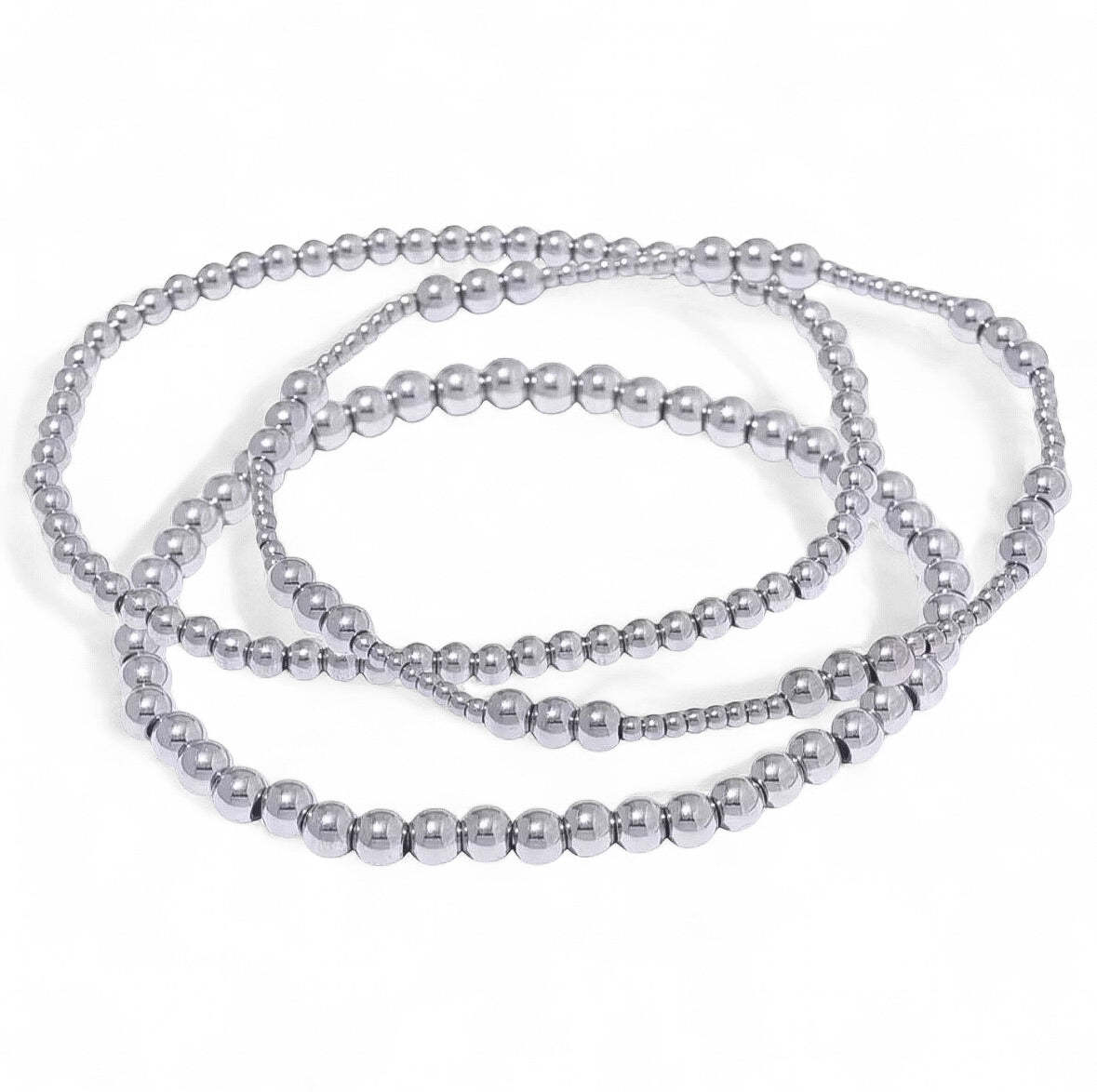 SILVER BEADED BRACELET SET
