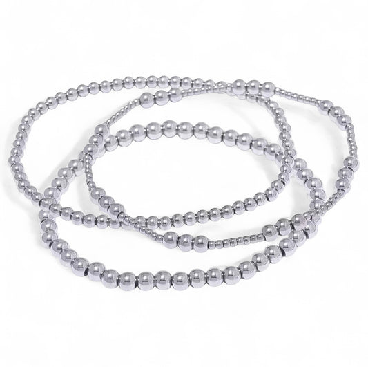 SILVER BEADED BRACELET SET