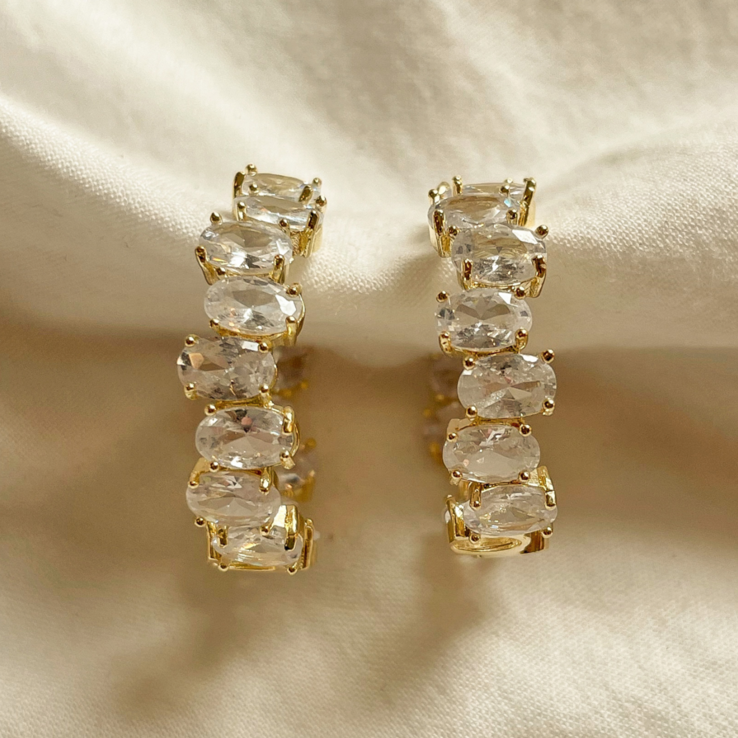 OVAL CZ HOOP EARRINGS